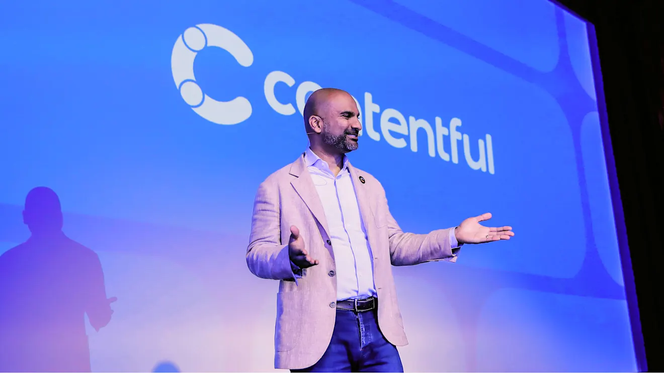 Karthik Rau, Contentful CEO, on stage at Contentful Innovation Showcase 2025