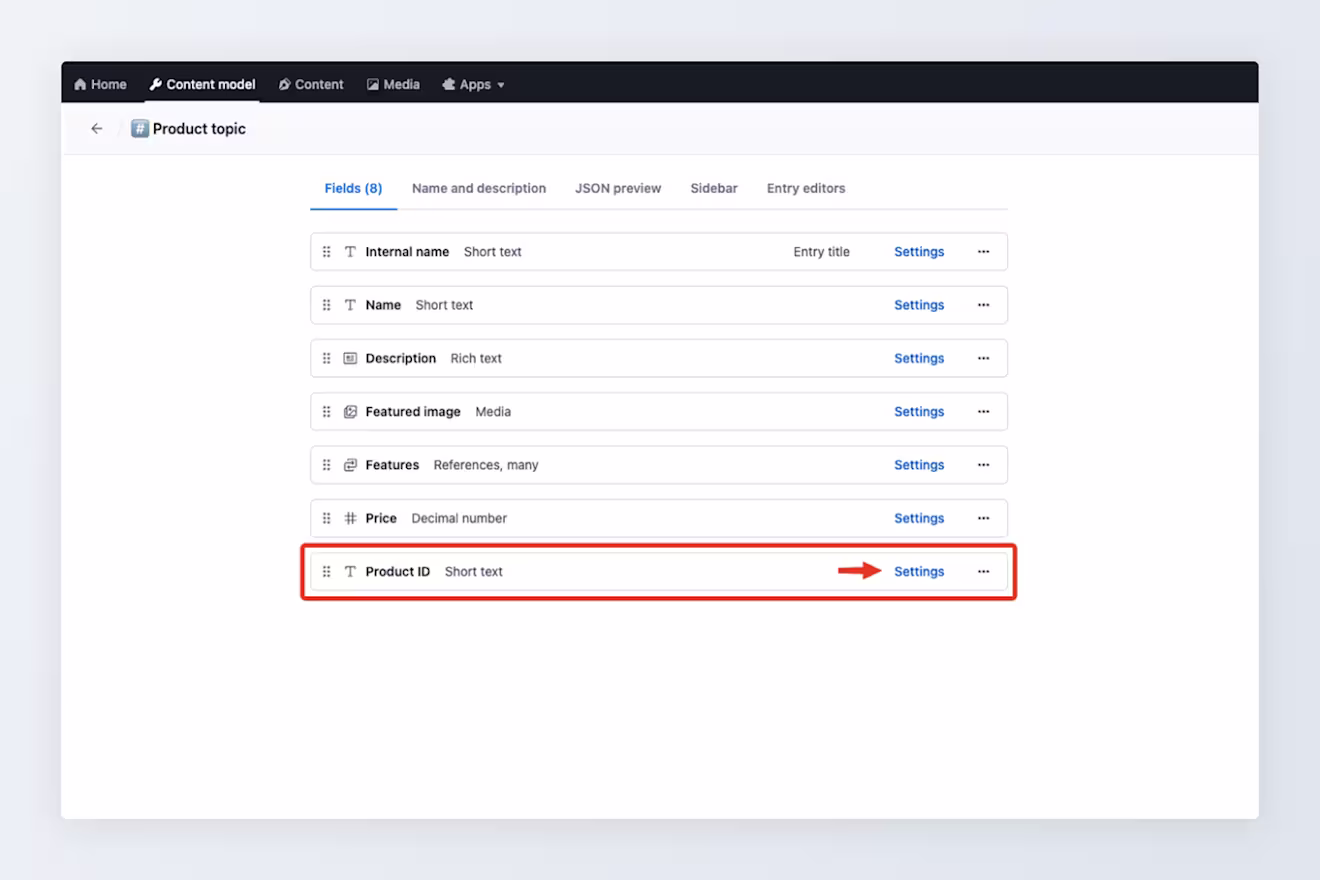 Add product and category IDs directly to your Contentful content type