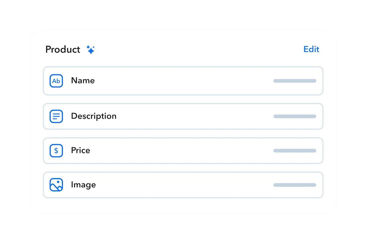 Stylized user-interface showing Contentful AI Content Type generator features.