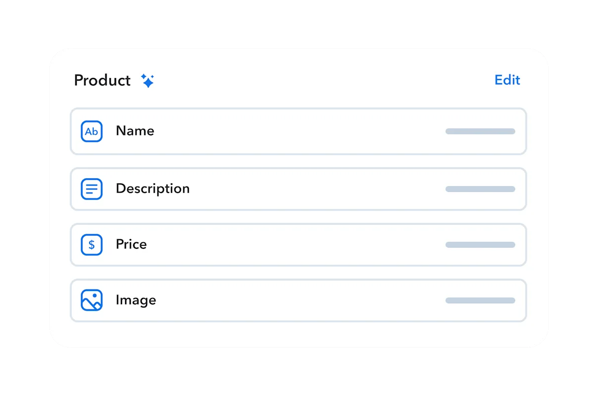 Stylized user-interface showing Contentful AI Content Type generator features.