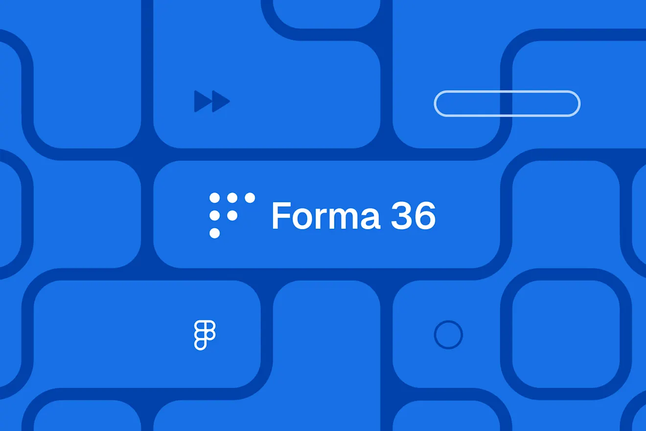 Abstract blue background with rounded rectangular shapes and white text reading "Forma 36" with decorative dots above