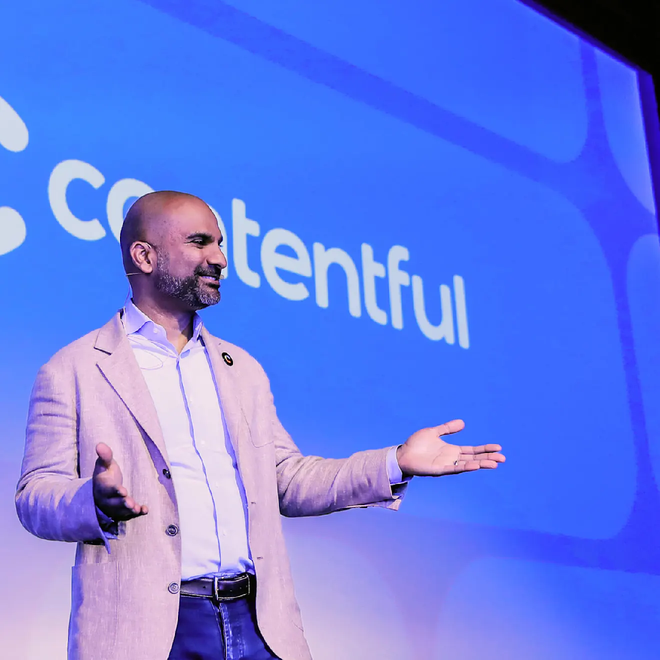 Karthik Rau, Contentful CEO, on stage at Contentful Innovation Showcase 2025