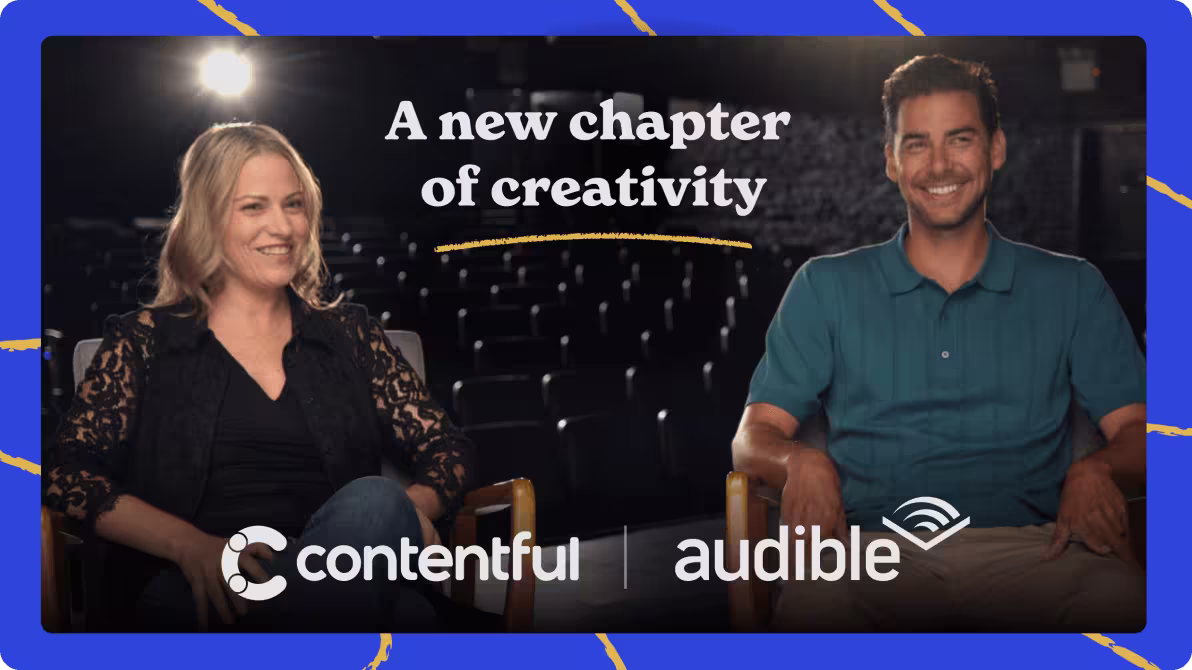 Abby McInerney and Nathan Cook from Audible seated for an interview.