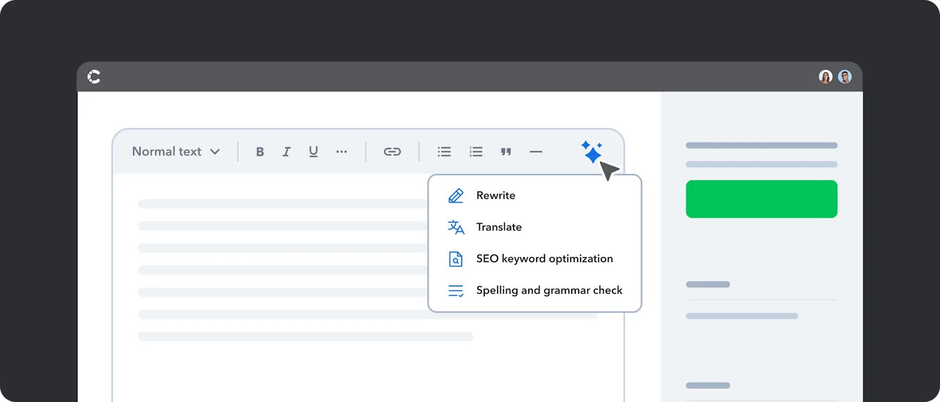 Illustration of AI Actions interface within Contentful