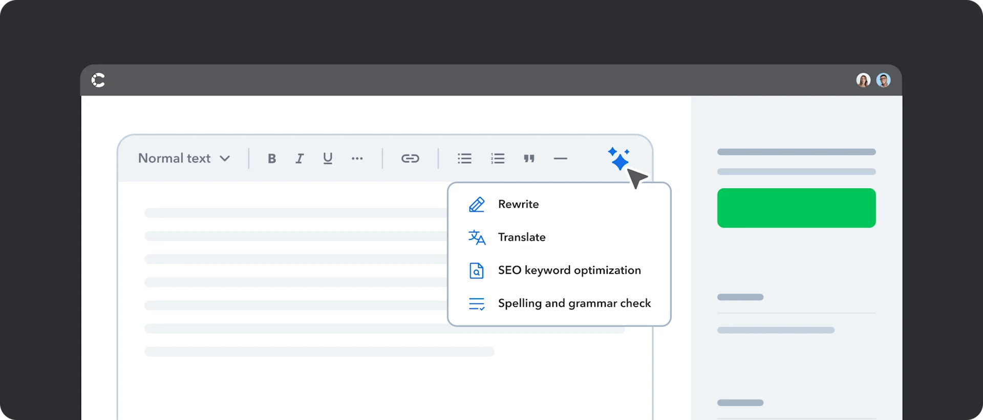 Illustration of AI Actions interface within Contentful