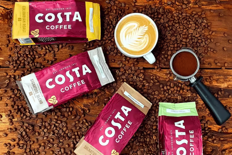 A selection of Costa coffee on a table
