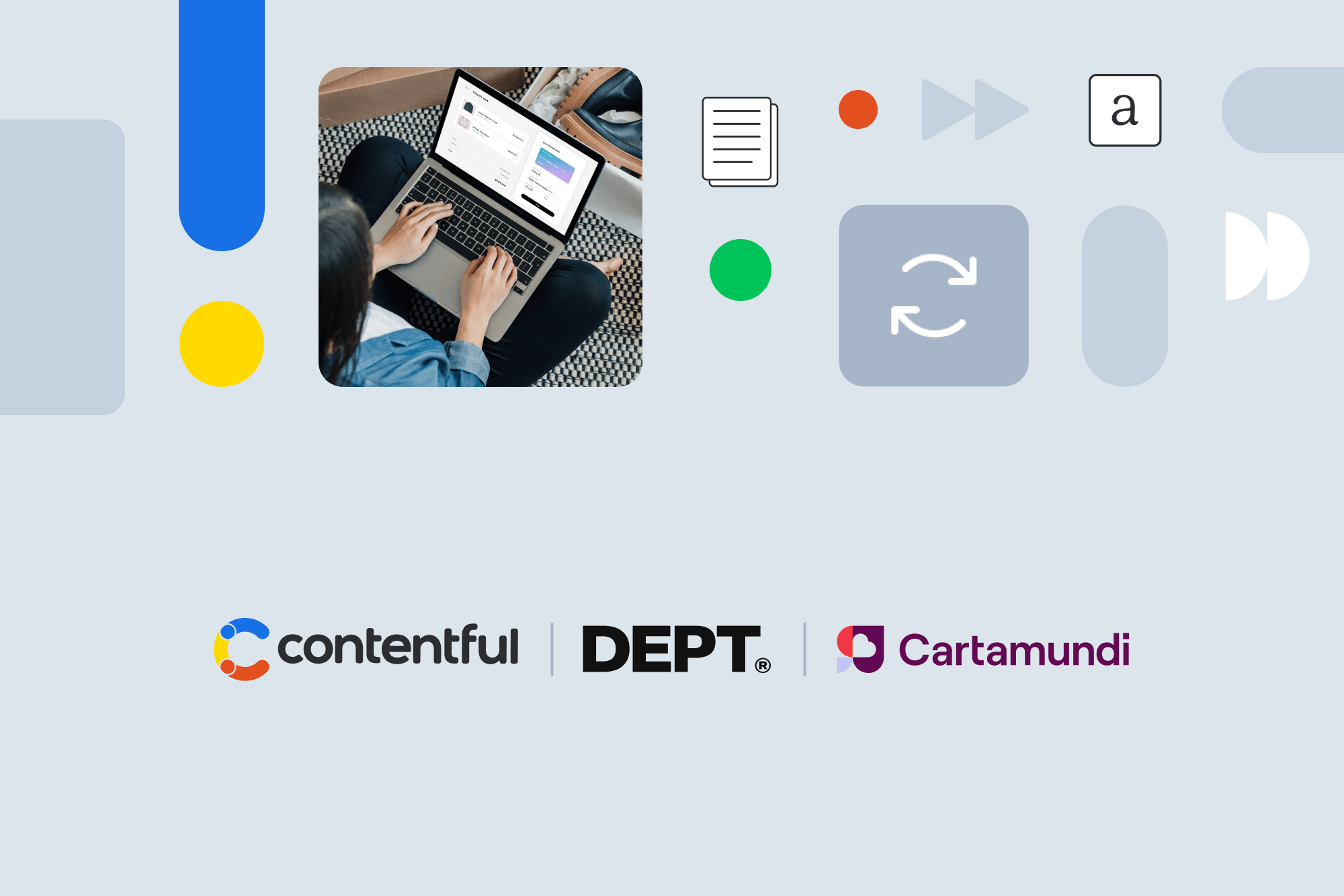 Contentful, DEPT and Cartamundi webinar cover image with three speaker headshots
