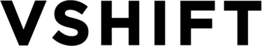 VSHIFT logo made by all black, capital letters one a white background