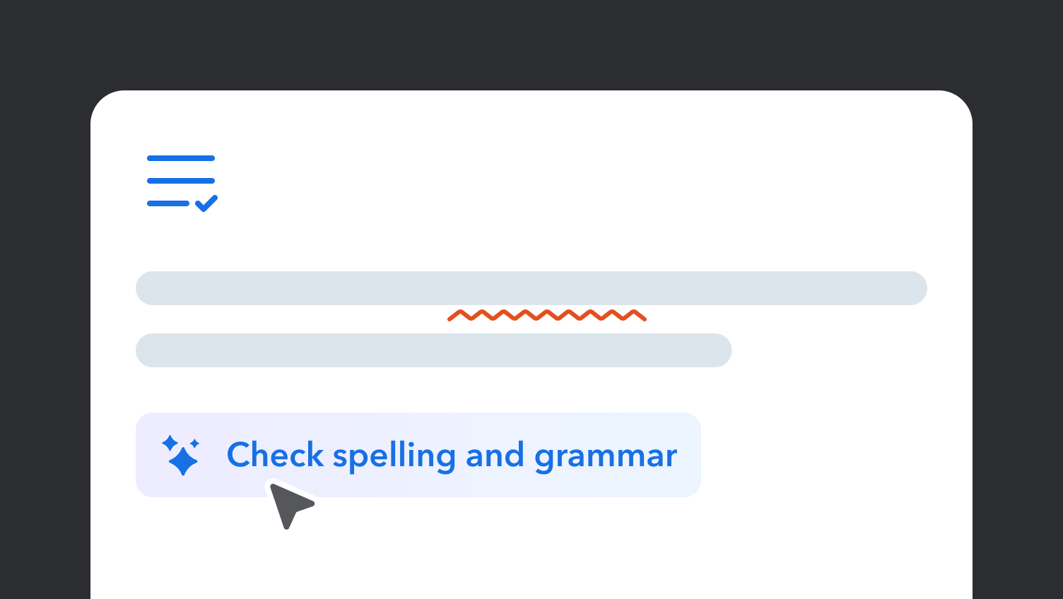 Text editor interface showing "Check spelling and grammar" button 