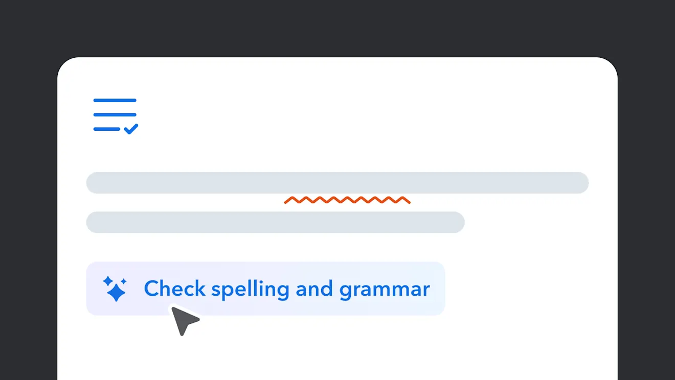 Text editor interface showing "Check spelling and grammar" button 