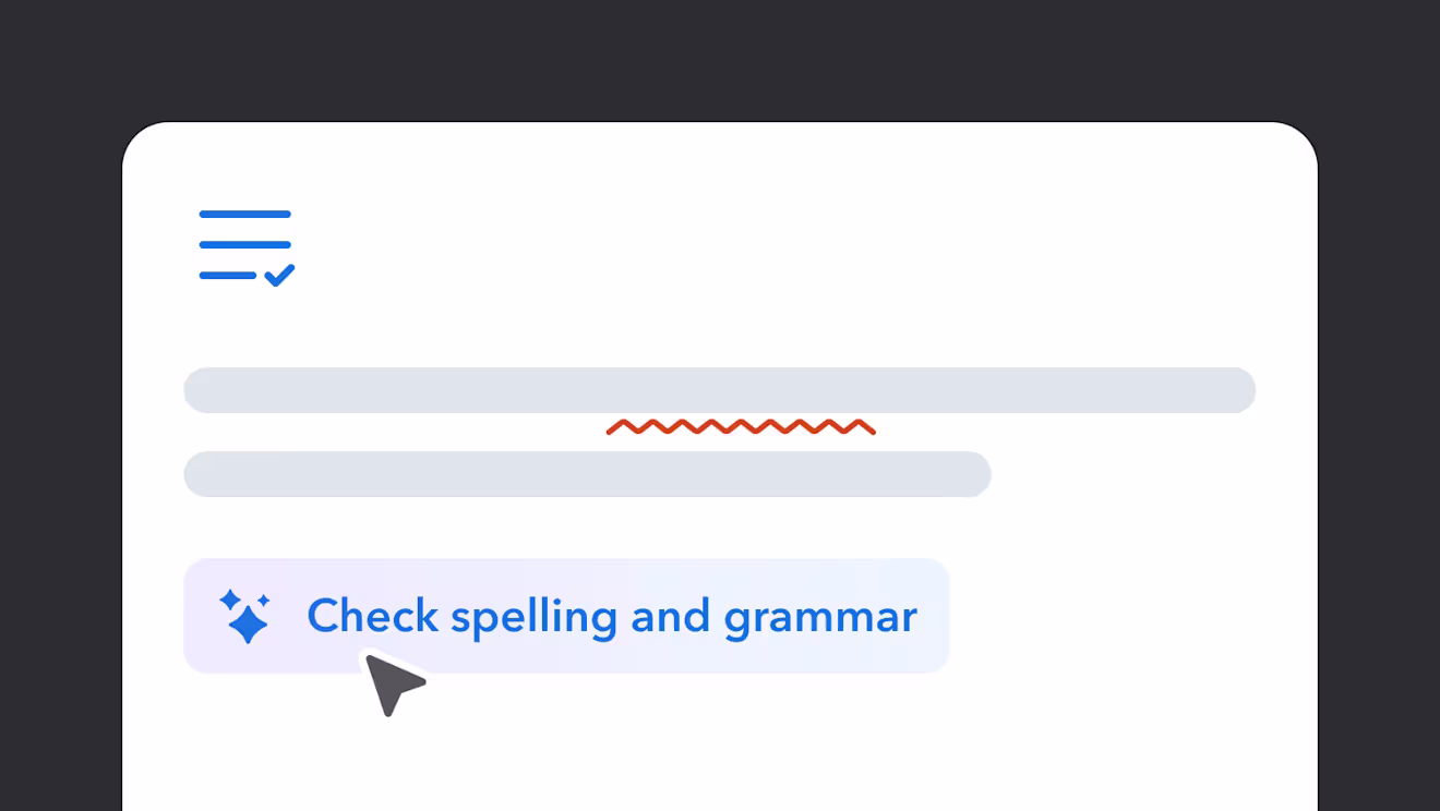 Text editor interface showing "Check spelling and grammar" button