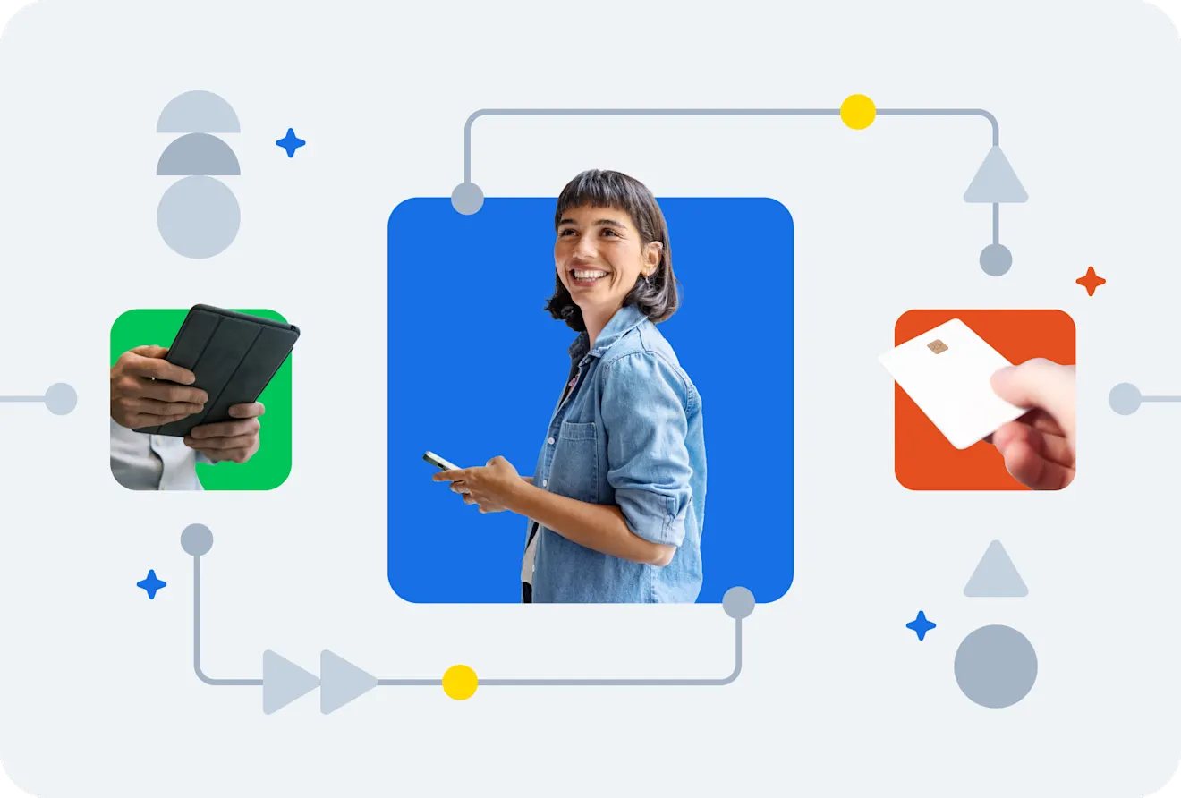 A selection of omnichannel commerce related icons displayed on graphics
