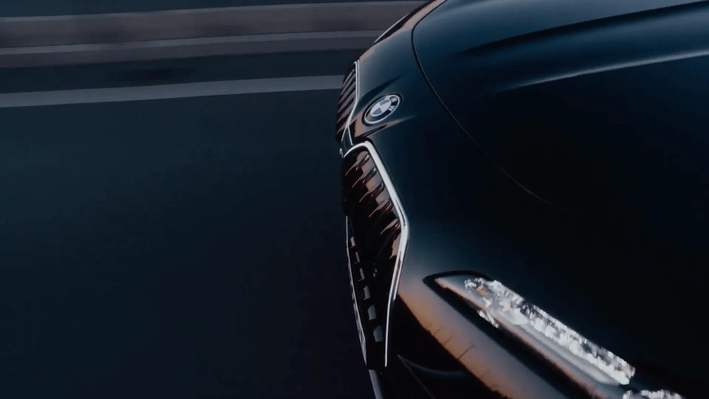 Front of BMW automobile. 