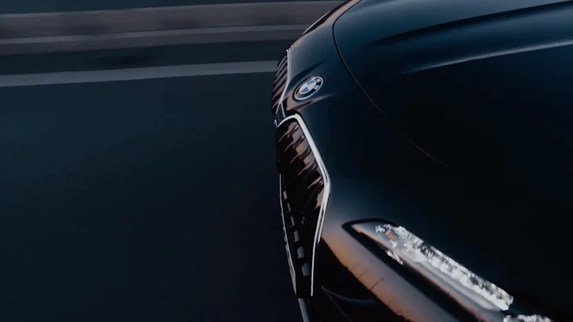 Front of BMW automobile. 
