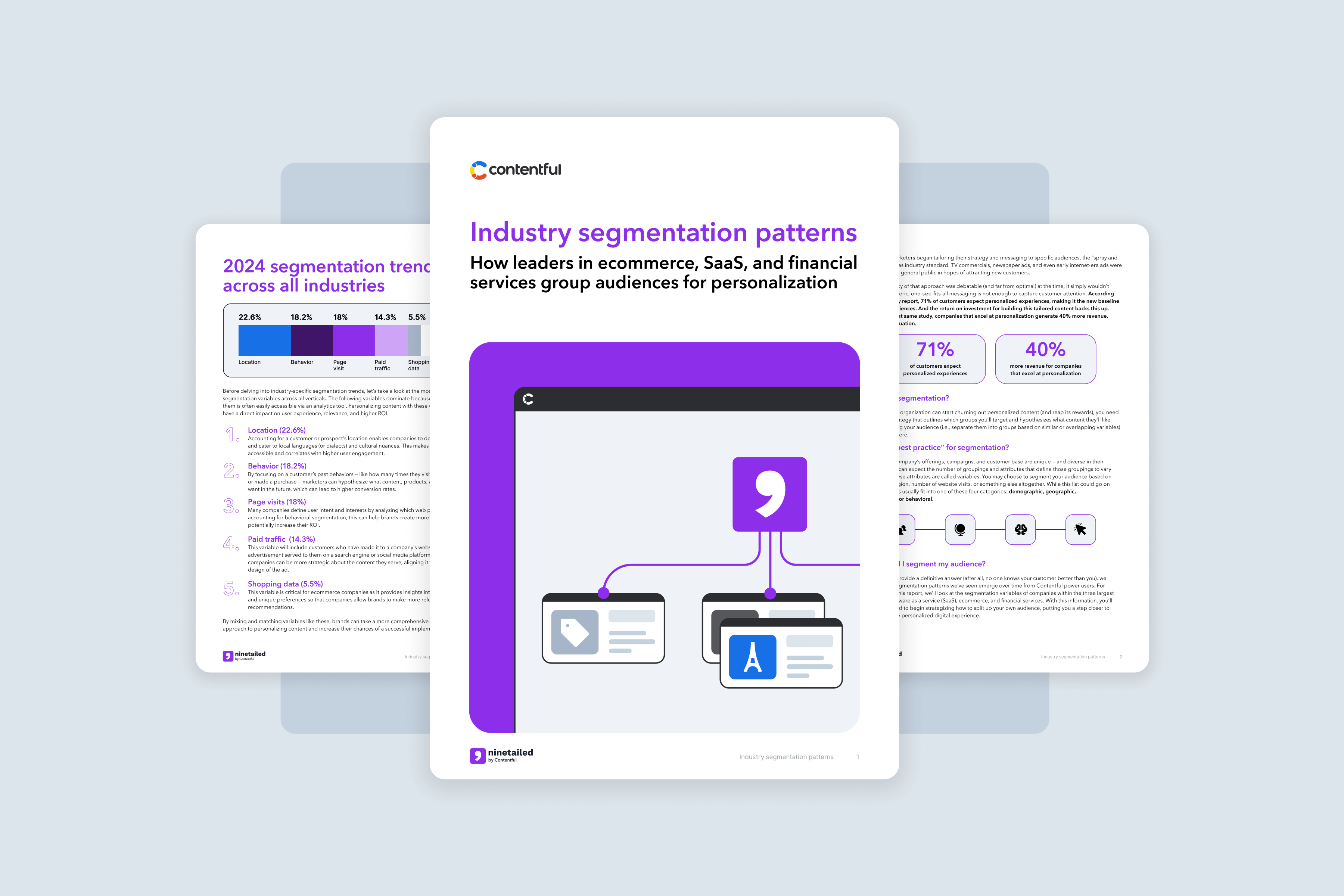 Infographic showing industry segmentation patterns with bar charts, icons, and text explaining how businesses group audiences for personalization