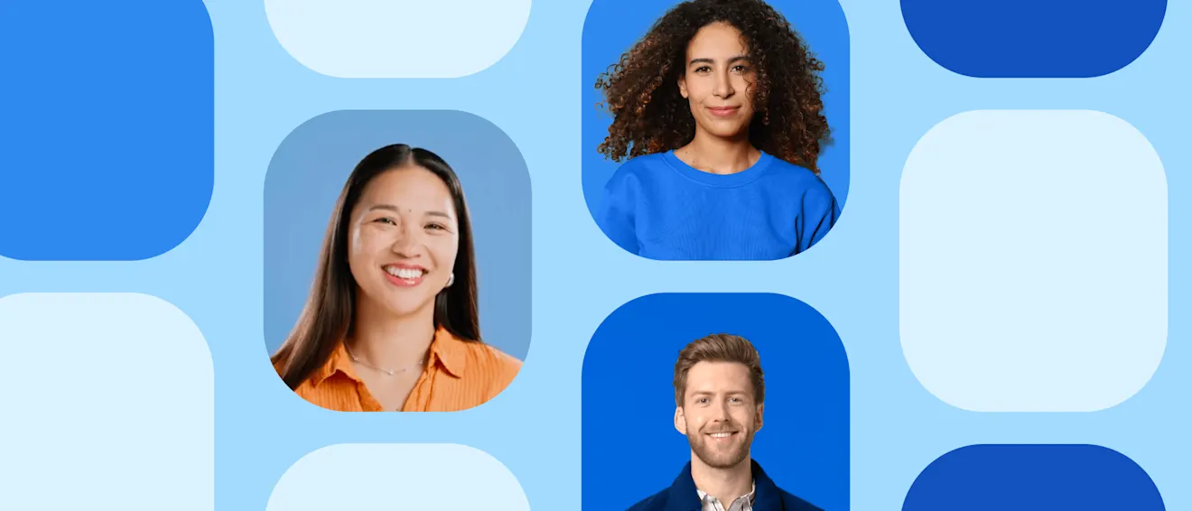 Illustration showing a purple connection hub linking three content cards with icons for tags, text, and images