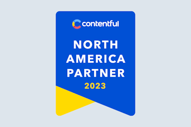 Contentful North America Partner 2023 badge in blue and yellow with company logo at top
